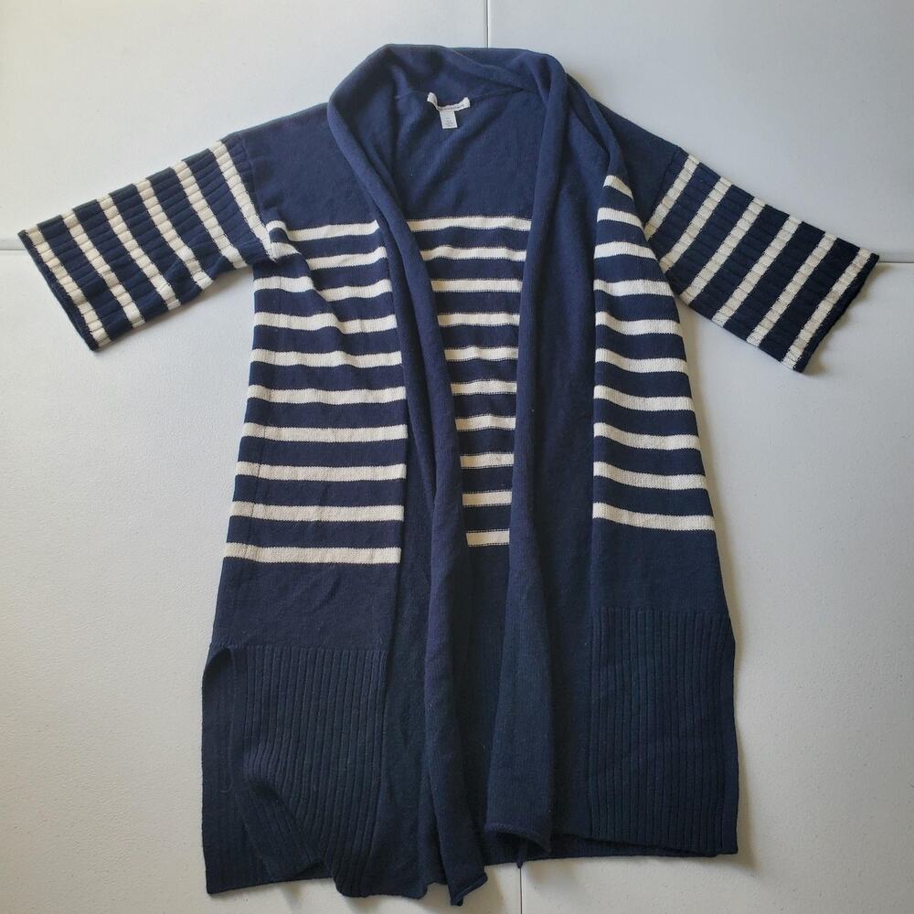 Autumn Cashmere Sweater Womens XS Navy White Stripe Open Front Cardigan Duster